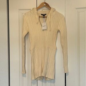 Forever 21 Cream Cable Knit romper with hoodie NWT. Size small.